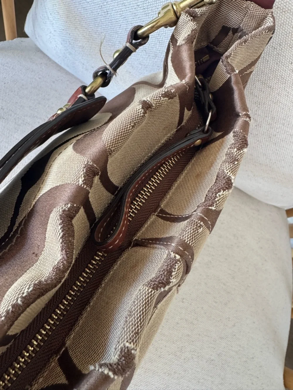 Coach Y2K Vintage Signature Carly Canvas Brown Tan Hobo Shoulder HandBag #10619